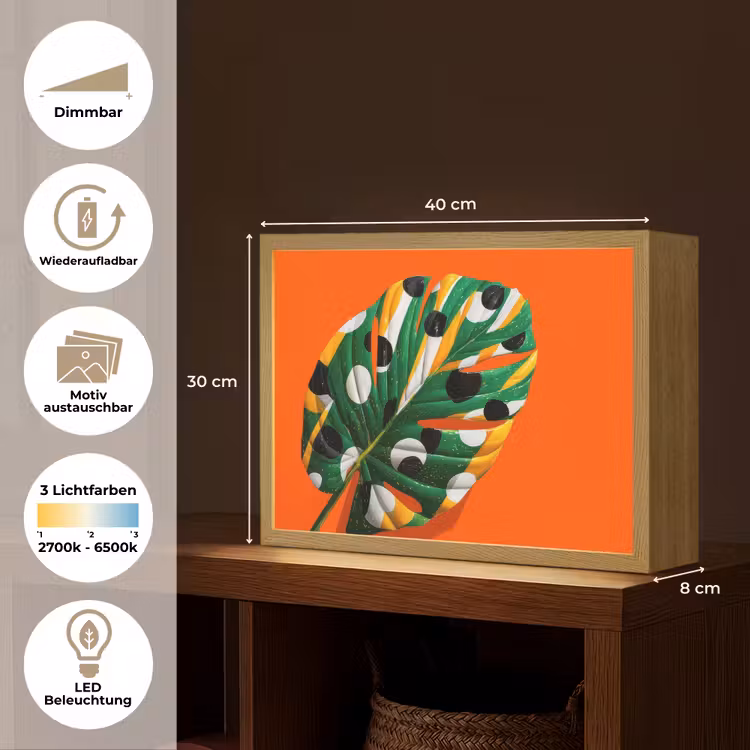 Blad - Oranje - Stippen - Kleurrijk Light Box met batterij (Wandlamp) middel -USP_websiteoverzichtDE