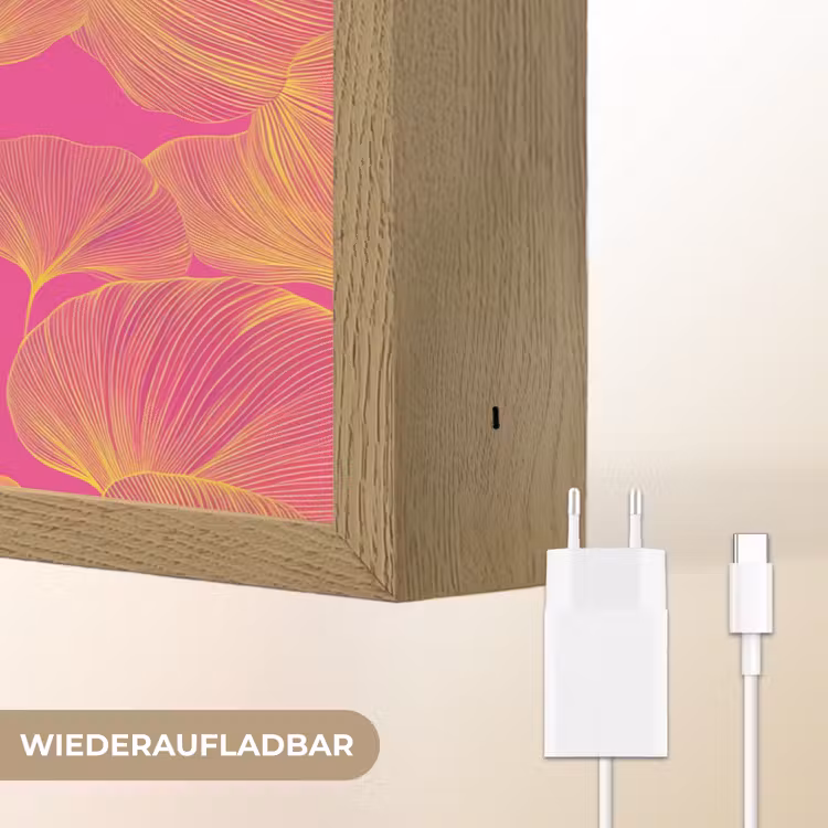 Bladeren - Nerven - Grafisch - Roze Light Box met batterij (Wandlamp) middel -USP_websiteoplaadbaarDE