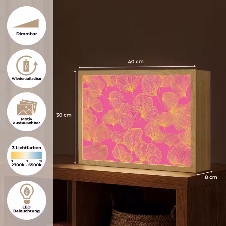 Bladeren - Nerven - Grafisch - Roze Light Box met batterij (Wandlamp) middel -USP_websiteoverzichtDE