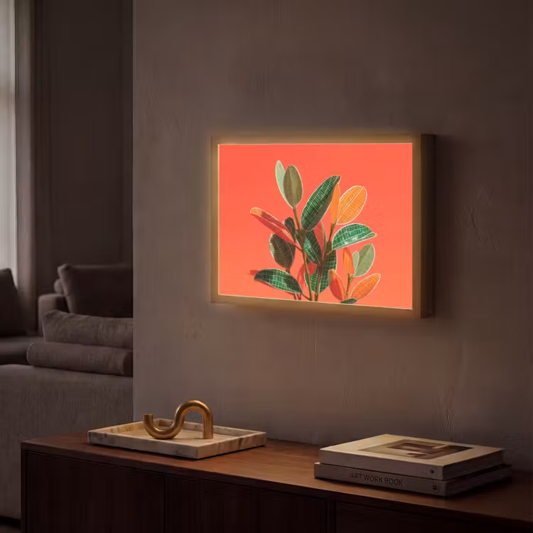 Bladeren - Nerven - Oranje - Structuur Light Box met batterij (Wandlamp) middel -sfeer1