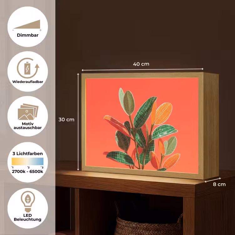 Bladeren - Nerven - Oranje - Structuur Light Box met batterij (Wandlamp) middel -USP_websiteoverzichtDE