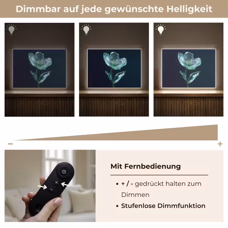 Bladeren - Bloem - Glazen - Donkerblauw Light Box met batterij (Wandlamp) middel -USP_dimbaarDE