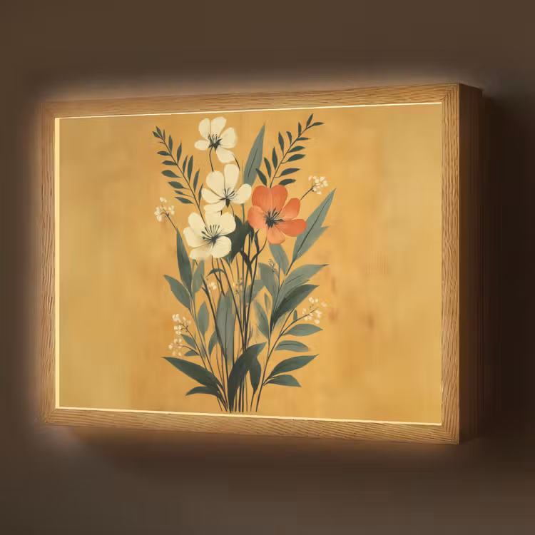 Bladeren - Boeket - Bloemen - Geel Light Box met batterij (Wandlamp) middel -z3d_website