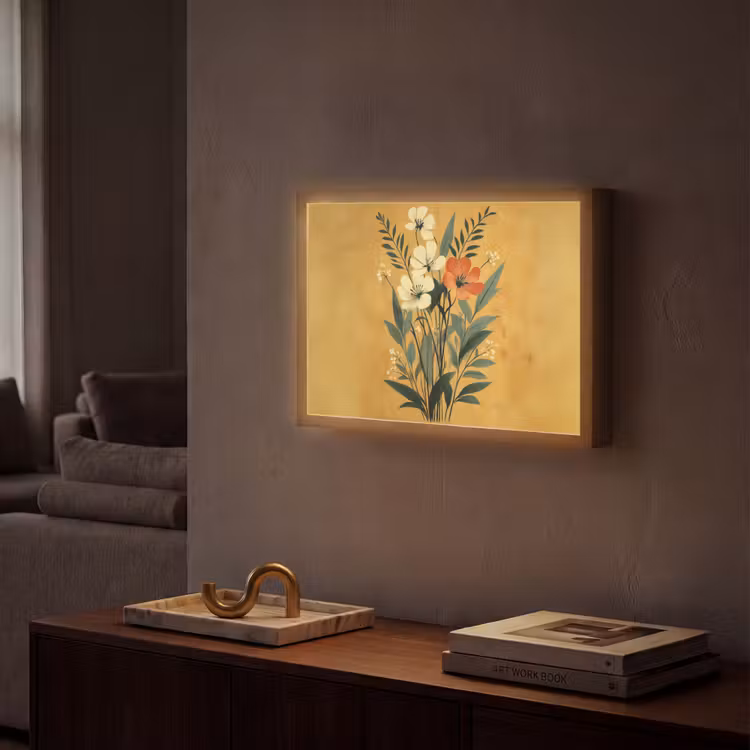 Bladeren - Boeket - Bloemen - Geel Light Box met batterij (Wandlamp) middel -sfeer1
