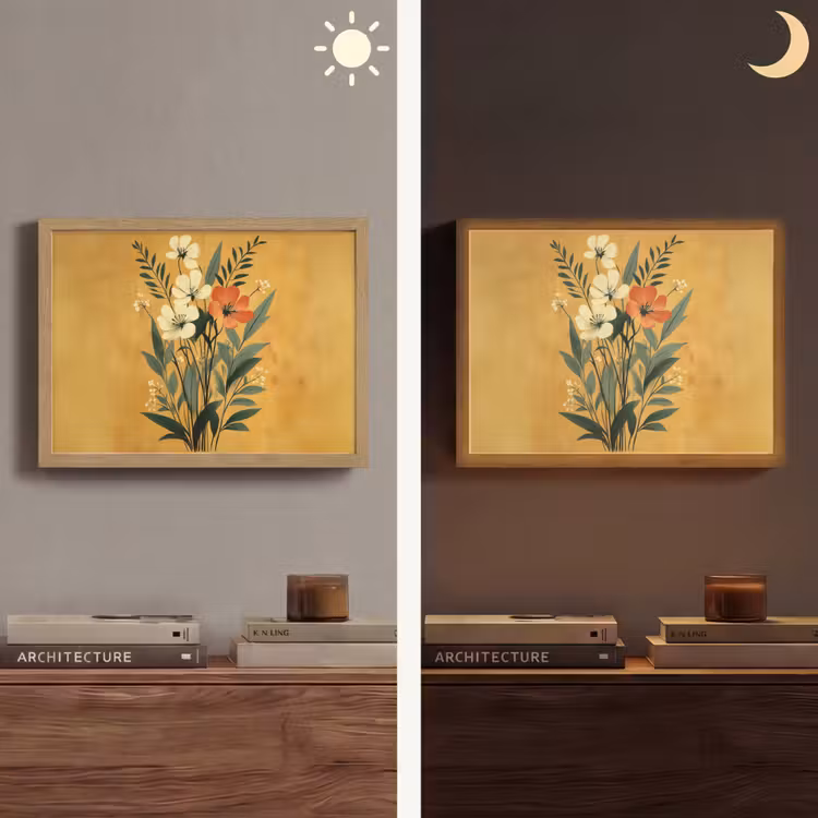 Bladeren - Boeket - Bloemen - Geel Light Box met batterij (Wandlamp) middel -sfeer3