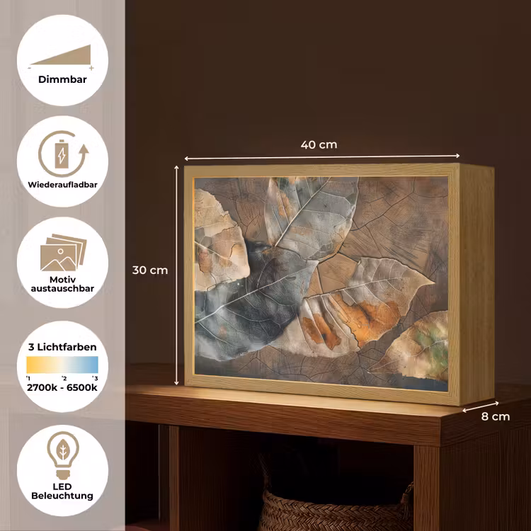 Bladeren - Bruin - Herfst - Natuur Light Box met batterij (Wandlamp) middel -USP_websiteoverzichtDE