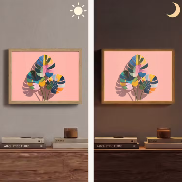 Bladeren - Geschilderd - Vlakken - Kleurrijk Light Box met batterij (Wandlamp) middel -sfeer3