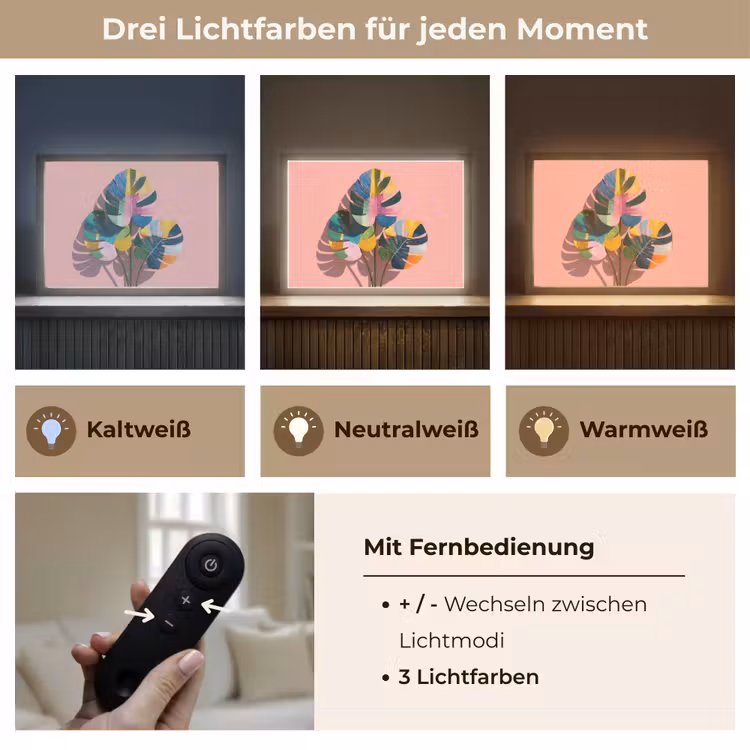 Bladeren - Geschilderd - Vlakken - Kleurrijk Light Box met batterij (Wandlamp) middel -USP_lichtkleurDE