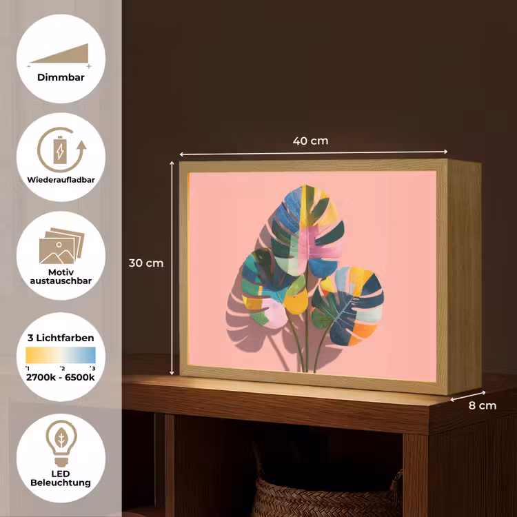 Bladeren - Geschilderd - Vlakken - Kleurrijk Light Box met batterij (Wandlamp) middel -USP_websiteoverzichtDE