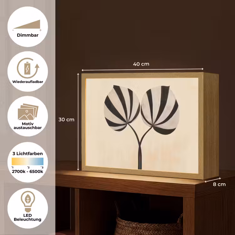 Bladeren - Gestreept - Stengel - Beige Light Box met batterij (Wandlamp) middel -USP_websiteoverzichtDE