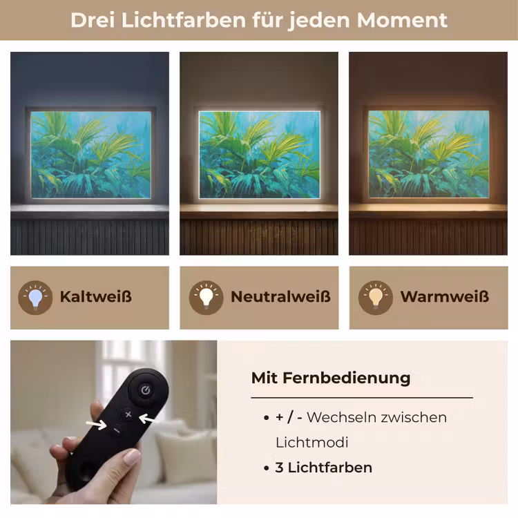 Bladeren - Groen - Schilderij - Abstract Light Box met batterij (Wandlamp) middel -USP_lichtkleurDE