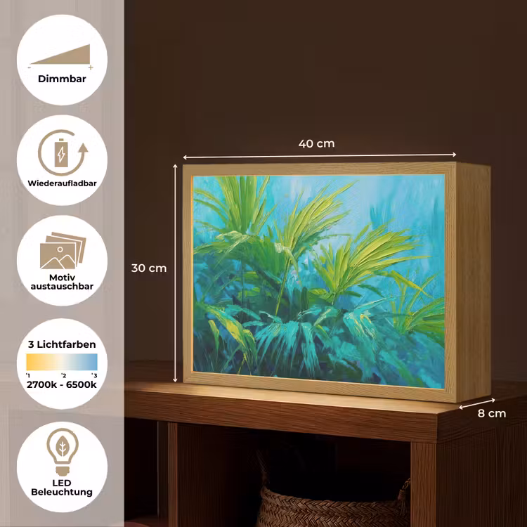 Bladeren - Groen - Schilderij - Abstract Light Box met batterij (Wandlamp) middel -USP_websiteoverzichtDE