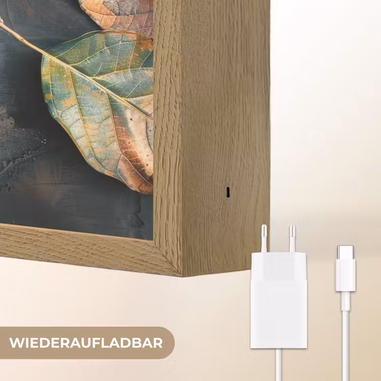Bladeren - Herfst - Grijs - Natuur Light Box met batterij (Wandlamp) middel -USP_websiteoplaadbaarDE