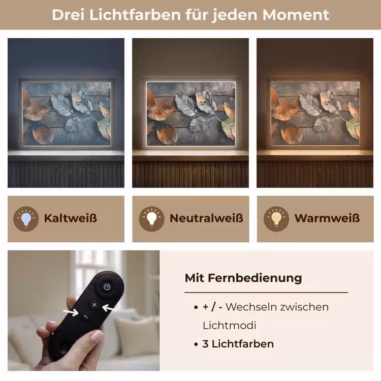 Bladeren - Herfst - Grijs - Natuur Light Box met batterij (Wandlamp) middel -USP_lichtkleurDE