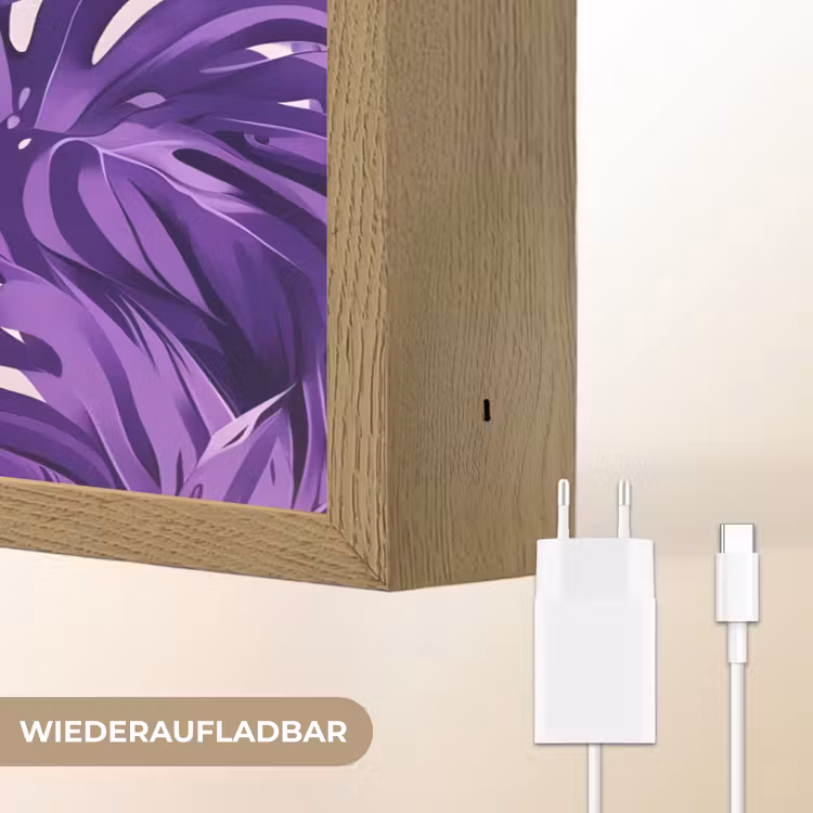 Bladeren - Paars - Tropisch - Abstract Light Box met batterij (Wandlamp) middel -USP_websiteoplaadbaarDE