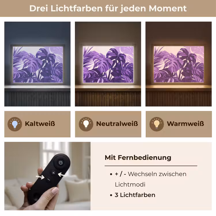 Bladeren - Paars - Tropisch - Abstract Light Box met batterij (Wandlamp) middel -USP_lichtkleurDE