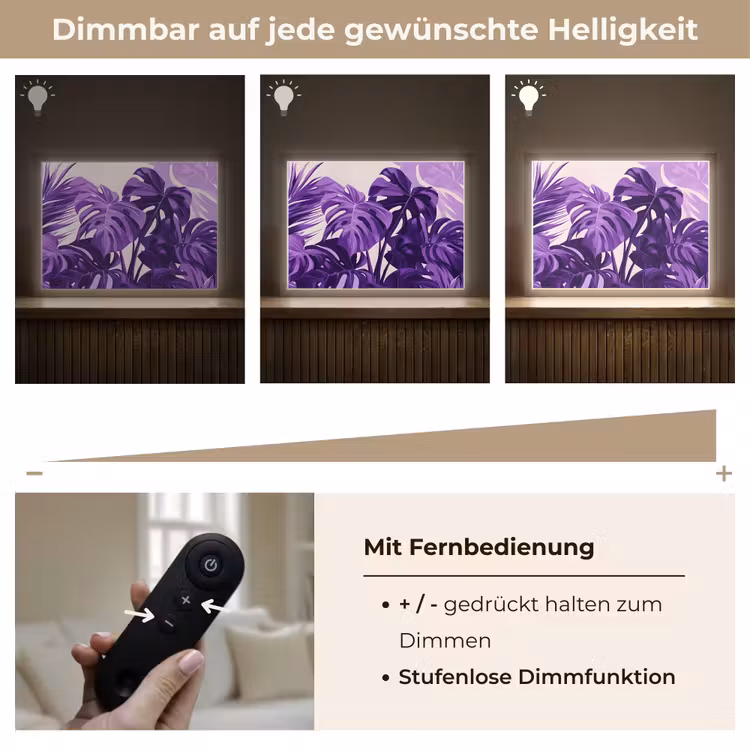 Bladeren - Paars - Tropisch - Abstract Light Box met batterij (Wandlamp) middel -USP_dimbaarDE