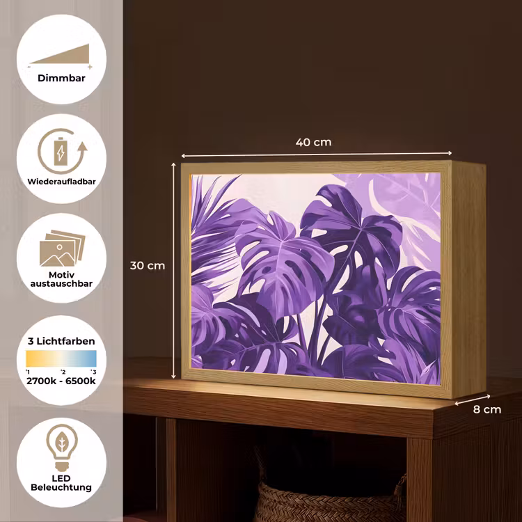 Bladeren - Paars - Tropisch - Abstract Light Box met batterij (Wandlamp) middel -USP_websiteoverzichtDE
