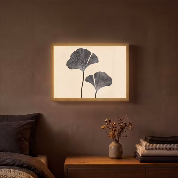 Bladeren - Minimalistisch - Zwart Light Box met batterij (Wandlamp) middel -sfeer4
