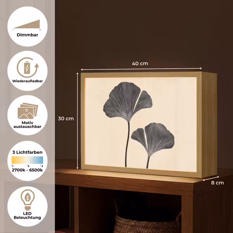 Bladeren - Minimalistisch - Zwart Light Box met batterij (Wandlamp) middel -USP_websiteoverzichtDE