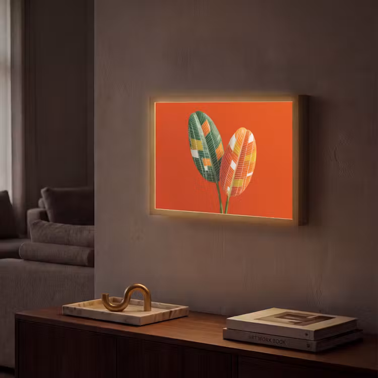 Bladeren - Ovaal - Mozaïek - Patroon Light Box met batterij (Wandlamp) middel -sfeer1