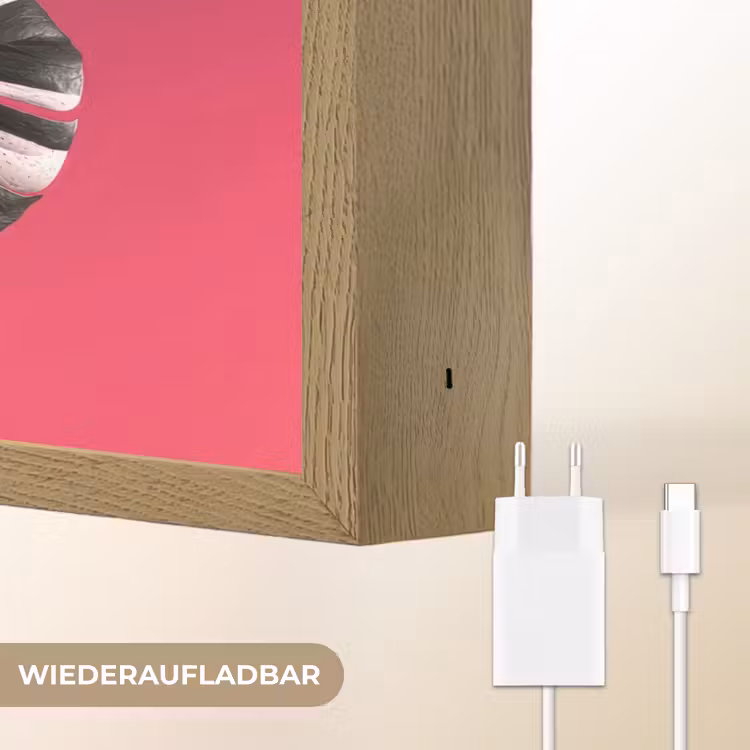 Bladeren - Rond - Roze Light Box met batterij (Wandlamp) middel -USP_websiteoplaadbaarDE