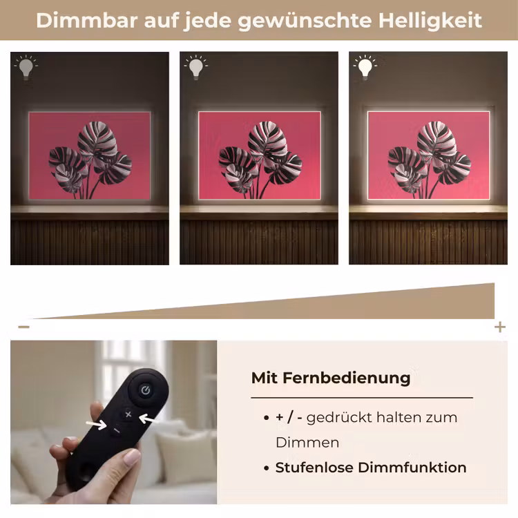 Bladeren - Rond - Roze Light Box met batterij (Wandlamp) middel -USP_dimbaarDE