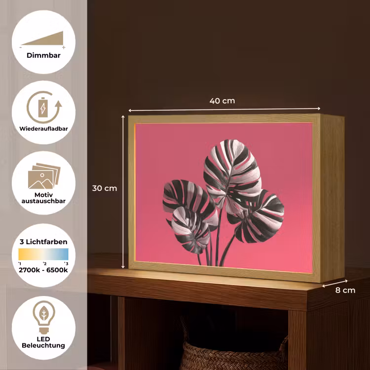 Bladeren - Rond - Roze Light Box met batterij (Wandlamp) middel -USP_websiteoverzichtDE