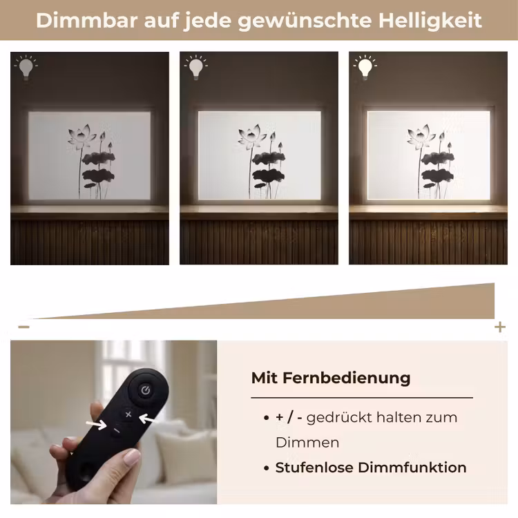 Bladeren - Zwart - Lotusbloem - Minimalitisch Light Box met batterij (Wandlamp) middel -USP_dimbaarDE