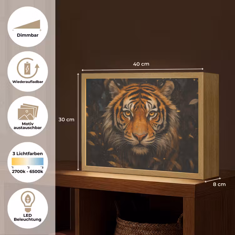 Bladeren - Tijger - Oranje Light Box met batterij (Wandlamp) middel -USP_websiteoverzichtDE
