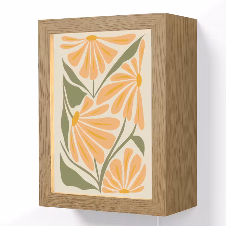 Blaadjes - Zachtoranje - Bloemen Light Box met kabel (Wandlamp) klein -3d