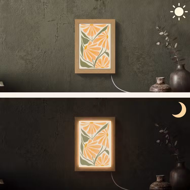 Blaadjes - Zachtoranje - Bloemen Light Box met kabel (Wandlamp) klein -sfeer3