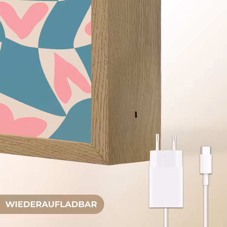 Blauw - Vlakken - Patroon - Hartjes Light Box met batterij (Wandlamp) middel 907 -USP_websiteoplaadbaarDE
