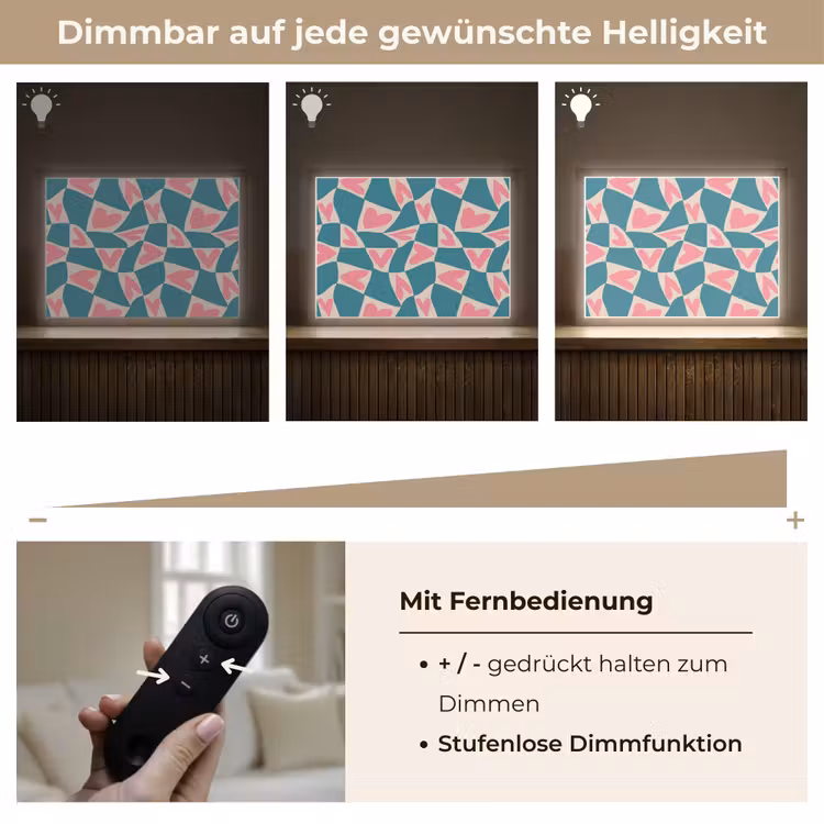 Blauw - Vlakken - Patroon - Hartjes Light Box met batterij (Wandlamp) middel 907 -USP_dimbaarDE