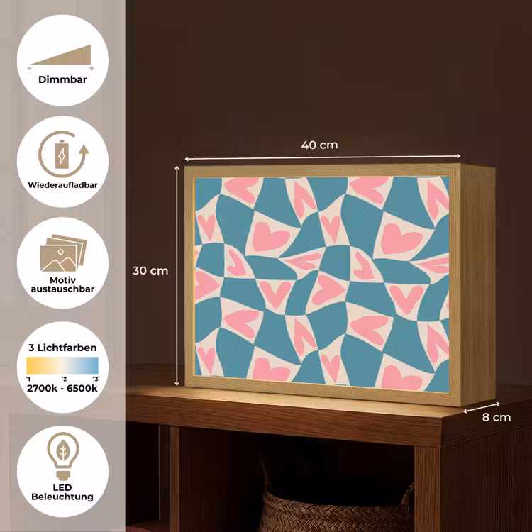 Blauw - Vlakken - Patroon - Hartjes Light Box met batterij (Wandlamp) middel 907 -USP_websiteoverzichtDE