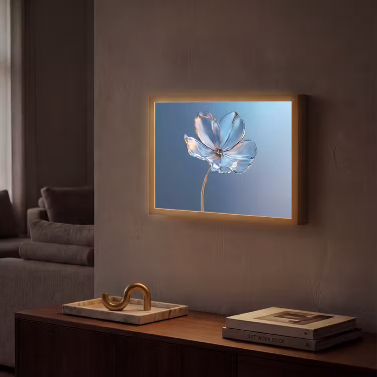 Blauw - Bloem - Glazen - Sierlijk Light Box met batterij (Wandlamp) middel -sfeer1