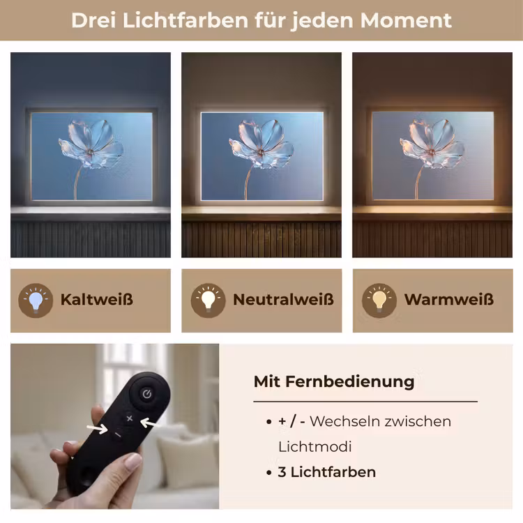 Blauw - Bloem - Glazen - Sierlijk Light Box met batterij (Wandlamp) middel -USP_lichtkleurDE