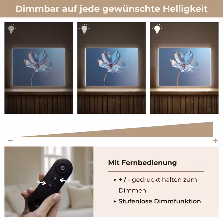 Blauw - Bloem - Glazen - Sierlijk Light Box met batterij (Wandlamp) middel -USP_dimbaarDE
