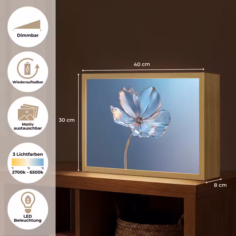 Blauw - Bloem - Glazen - Sierlijk Light Box met batterij (Wandlamp) middel -USP_websiteoverzichtDE