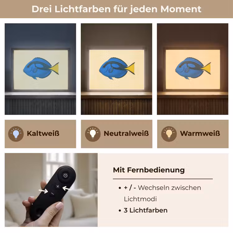 Blauw - Dory - Vis - Staartvin Light Box met batterij (Wandlamp) middel -USP_lichtkleurDE