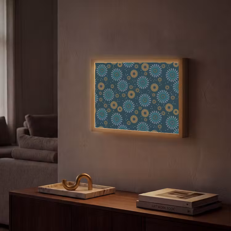 Blauw - Patroon - Retro Light Box met batterij (Wandlamp) middel 907 -sfeer1
