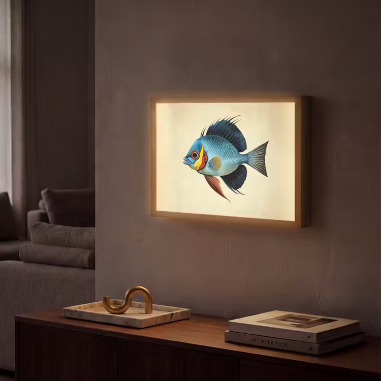 Blauw - Kieuwen - Vis - Illustratie Light Box met batterij (Wandlamp) middel -sfeer1
