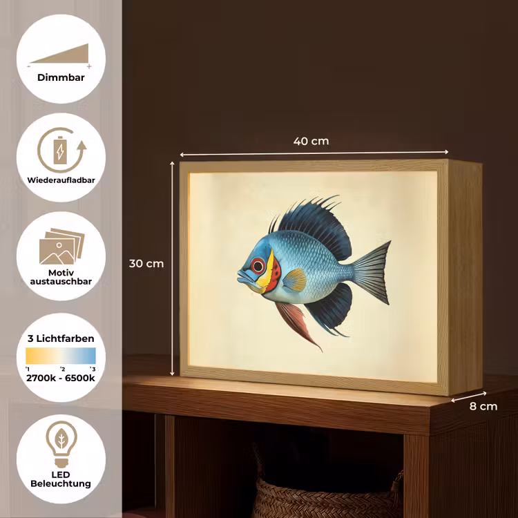 Blauw - Kieuwen - Vis - Illustratie Light Box met batterij (Wandlamp) middel -USP_websiteoverzichtDE