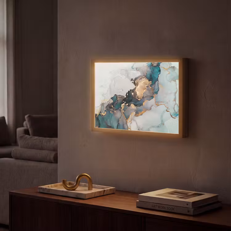 Blauw - Marmer - Goud Light Box met batterij (Wandlamp) middel -sfeer1