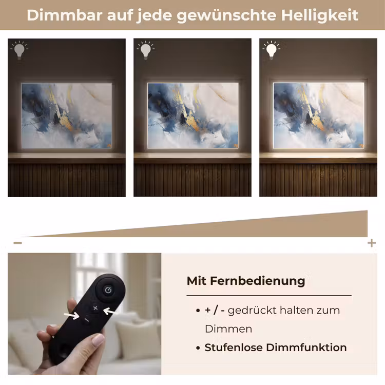 Blauw - Modern - Marmer - Abstract - Goud Light Box met batterij (Wandlamp) middel -USP_dimbaarDE