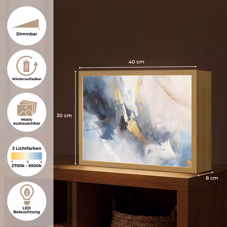 Blauw - Modern - Marmer - Abstract - Goud Light Box met batterij (Wandlamp) middel -USP_websiteoverzichtDE
