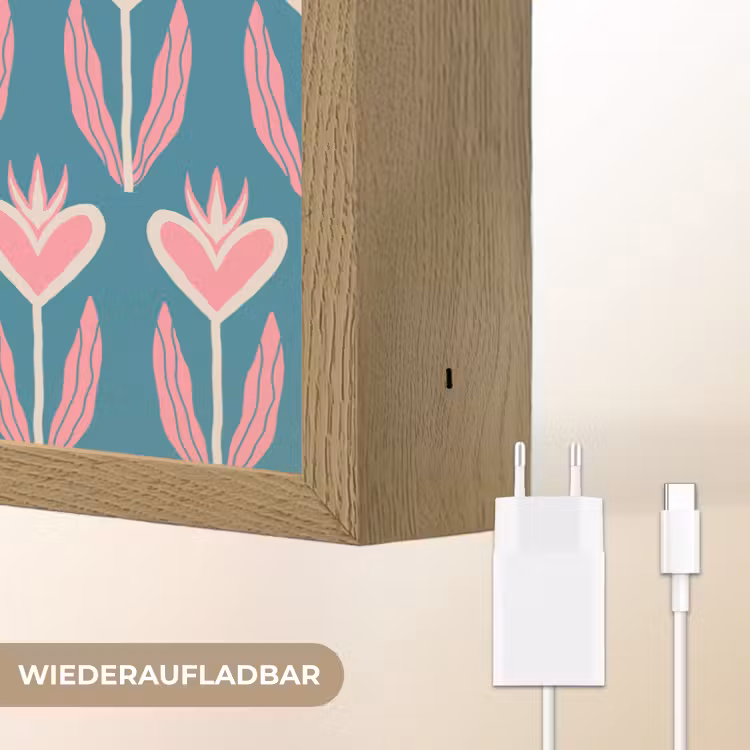 Blauw - Retro - Patroon - Hartjes Light Box met batterij (Wandlamp) middel 907 -USP_websiteoplaadbaarDE