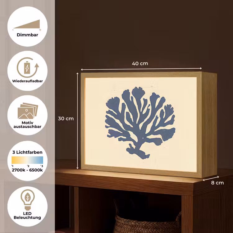 Blauw koraal - Vertakkingen - Beige Light Box met batterij (Wandlamp) middel -USP_websiteoverzichtDE