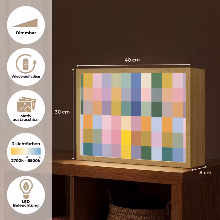 Blokken - Vierkant - Patroon - Gekleurd Light Box met batterij (Wandlamp) middel -USP_websiteoverzichtDE