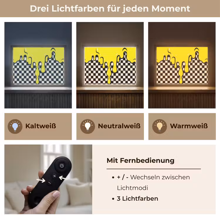Geblokt - Grafisch - Vloeistof - Geel Light Box met batterij (Wandlamp) middel -USP_lichtkleurDE